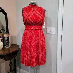 NWT 6 Nanette Lepore Red Pleated High-Neck
